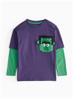 Halloween Green & Navy Mock Sleeve T-Shirt 4-5 years