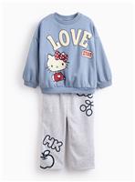 Hello Kitty Printed Blue Sweatshirt & Grey Wide Leg Joggers 1-2 years