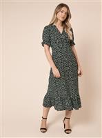 DOROTHY PERKINS Mono Spot Wrap Front Frill Detail Tiered Hem Midi Dress 16