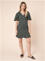DOROTHY PERKINS V Neck Short Sleeve Spot Wrap Mini Dress 16