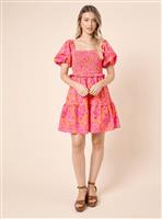 DOROTHY PERKINS Orange Floral Shirred Bodice Mini Dress 18