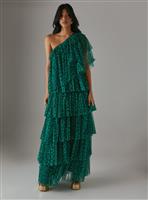 WAREHOUSE Tulle Asymmetric Tier One Shoulder Maxi Dress 10