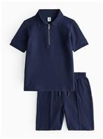 Navy Textured Polo Shirt & Shorts Set 6 years