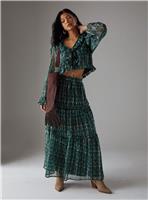 WAREHOUSE Metallic Chiffon Tier Maxi Skirt 6