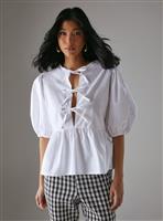 WAREHOUSE Poplin Tie Front Volume Sleeve Blouse 14