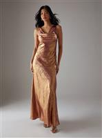 WAREHOUSE Metallic Lame Cowl Neck Maxi Dress 12