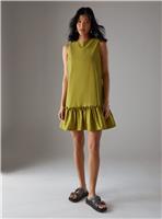 WAREHOUSE Linen Blend Sleeveless Peplum Hem Mini Dress 10