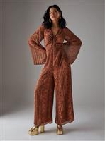 WAREHOUSE Chiffon Pleated Keyhole Flared Sleeve Jumpsuit 8