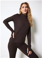 REAKTIV Chocolate Concealed Half Zip Long Sleeve Yoga Top M