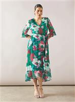 WALLIS Floral Glitter Spot Ruffle Midi Dress 20