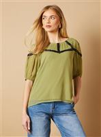 OASIS Hand Embellished Trim Scoop Neck Half Sleeve Blouse 8
