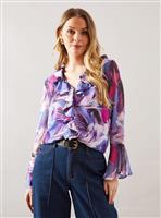 WALLIS Feather Print Ruffle Blouse 16