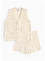 Cream Crochet Shorts Co-ord 5 years