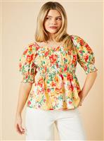 DOROTHY PERKINS Floral Ruched Bodice Puff Sleeve Peplum Top 14