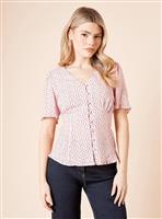 DOROTHY PERKINS Pink Spot Button Up Frill Detail Top 12