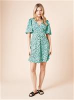 DOROTHY PERKINS Green Animal Flutter Sleeve Mini Dress 14