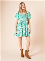 DOROTHY PERKINS Green Palm Shirred Bodice Mini Dress 14