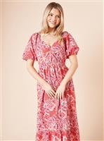 DOROTHY PERKINS Red Geo Poplin Twist Front Midi Dress 12