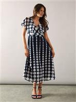 WALLIS Spot Border Cape Sleeve Midi Dress 10