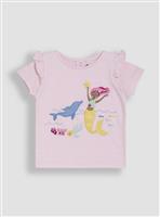 JOJO MAMAN B&Eacute;B&Eacute; Mermaid Applique Frill Shoulder T Shirt 4-5 Years