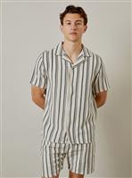 BURTON Off White Textured Stripe Revere Short Sleeve Shirt XXL