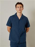 BURTON Navy Marl Textured Revere Short Sleeve Shirt XL