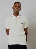 BURTON White Waffle Textured Knitted Polo M