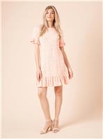 DOROTHY PERKINS Coral Animal Short Sleeve Frill Hem Mini Dress 18
