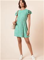 DOROTHY PERKINS Green Ditsy Double Angel Sleeve Mini Dress 18