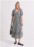DOROTHY PERKINS Gingham Puff Sleeve Wrap Front Midi Dress 14