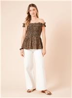 DOROTHY PERKINS Leopard Shirred Bodice Bardot Peplum Top 14