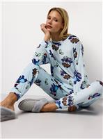 Christmas Disney Stitch Printed Blue Slinky Fleece Pyjamas M