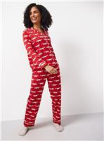 Tu X Scion Red Mr Fox Printed Red Modal Blend Traditional Pyjamas L