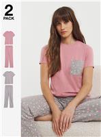 JD WILLIAMS Value 2 Pack Pyjama Set Spot Print 32-34