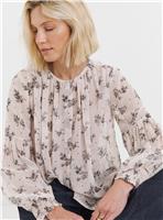 JD WILLIAMS Georgette Collarless Blouson Sleeve Blouse Floral Print 32