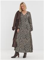 JD WILLIAMS Long Sleeve Textured Jersey Dress Leopard Print 30