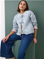 Tu x Morris & Co. Blue Marigold Print Tie-Front Quilted Jacket XS