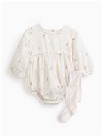 Cream Bambi Print Bodysuit & Tights 6-9 months