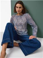 Tu x Morris & Co. Pimpernel Print Long Sleeve Mesh Top 20