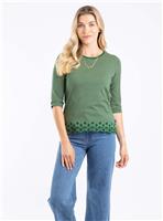 WEIRD FISH Raven Organic Cotton Striped Shiffli Hem Top 18