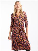 WEIRD FISH Isolde Printed Jersey Midi Dress Navy 16