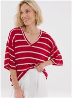 JD WILLIAMS V Neck Cut And Sew Stripe T Shirt 14