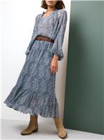 Tu x Morris & Co. Light Blue Chiffon Pleated Marigold Printed Co-ord Maxi Skirt 18