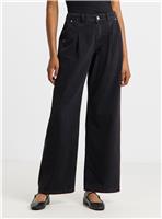 SIMPLY BE Pleat Detail Wide Leg Jeans Black 14S