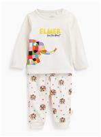 White Elmer Print Pyjama Set 9-12 months