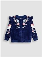 JOJO MAMAN BÉBÉ Unicorn And Floral Embroidered Frill Velour Jacket 2-3 Years