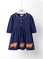 JOJO MAMAN BÉBÉ Highland Cow Applique Button Front Dress 5-6 Years
