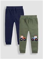 JOJO MAMAN BÉBÉ 2 Pack Tractor Applique Knee And Plain Joggers 2-3 Years