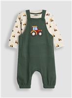 JOJO MAMAN BÉBÉ 2-Piece Tractor Dungarees And Top Set Up To 3 mths