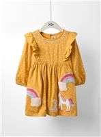JOJO MAMAN B&Eacute;B&Eacute; Unicorn And Bunny Applique Frill Shoulder Dress 6-12 months